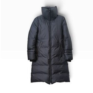Soia & Kyo Womens S Blue Down Filled Long Puffer Coat Pillow Funnel Collar